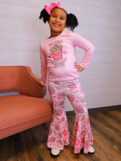 Fries Before Guys Pink Hearts Girls Bell Bottom Outfit -Sydney So Sweet BrooklynFries2