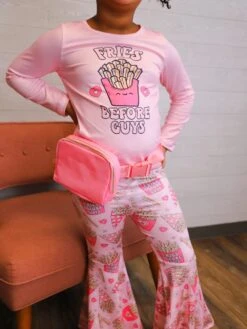 Fries Before Guys Pink Hearts Girls Bell Bottom Outfit -Sydney So Sweet BrooklynFries6