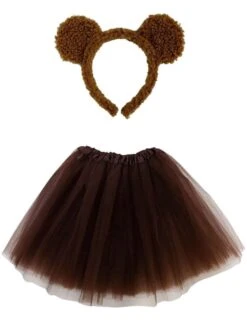 Brown Bear Costume Set For Adults & Plus Size – Bear Ears Headband & Brown Tutu Skirt – Fun Halloween & Cosplay Outfit