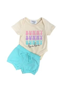 Bunny Babe Blue Two Piece Baby Easter Bloomer Outfit -Sydney So Sweet Bunny Babe Blue Two Piece Baby Easter Bloomer Outfit White