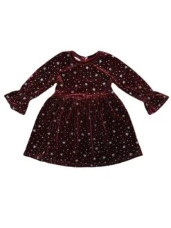 Burgundy Starry Night Velvet Flare Girls Dress -Sydney So Sweet Burgundy Starry Night Velvet Flare Girls Dress White