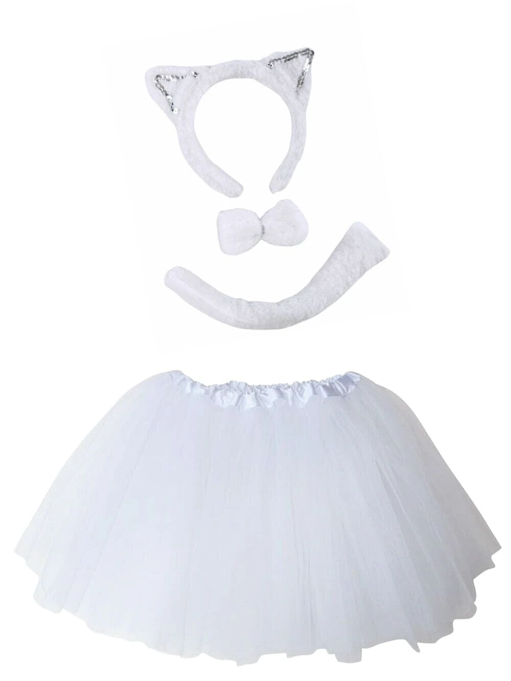 White Cat Costume Set For Adults & Plus Size – Cat Ears Headband, Bow Tie, Tail & Tutu Skirt – Halloween Dress-Up 3 White Cat Costume Set For Adults & Plus Size – Cat Ears Headband, Bow Tie, Tail & Tutu Skirt – Halloween Dress-Up