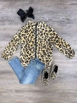 Cheetah Sherpa Zip Up Girls Jacket