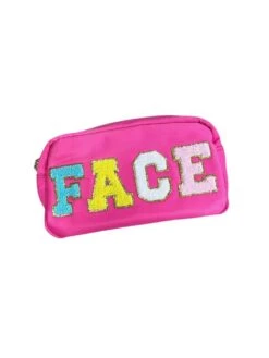 Chenille Letter FACE Zip Up Pink Cosmetic Bag -Sydney So Sweet ChenilleLetterFACEZipUpPinkCosmeticBagWhite