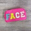 Chenille Letter FACE Zip Up Pink Cosmetic Bag -Sydney So Sweet Chenille Letter FACE Zip Up Pink Cosmetic Bag