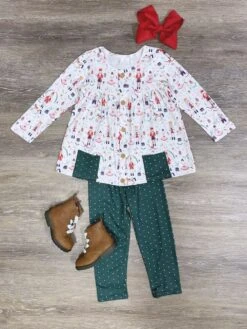 Classic Nutcracker Christmas Girls Polka Dot Leggings Outfit