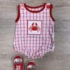 Coastal Crab Baby Boys Red & Blue Plaid Romper