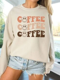 Coffee Coffee Coffee Smile Face Crewneck Sweatshirt For Coffee Lovers