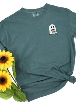 Coffee Ghost Comfort Colors Embroidered Unisex T-Shirt -Sydney So Sweet CoffeeGhostBlueSpruce