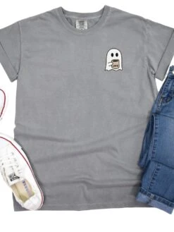 Coffee Ghost Comfort Colors Embroidered Unisex T-Shirt -Sydney So Sweet CoffeeGhostGray