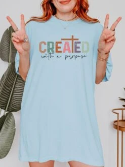 Created With A Purpose Christian Bible Verse Unisex Comfort Colors Graphic T-Shirt -Sydney So Sweet Created Chambray
