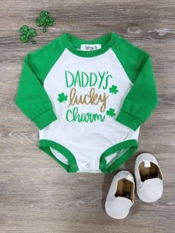 Daddy's Lucky Charm Raglan Sleeve St. Patrick's Day Baby Romper