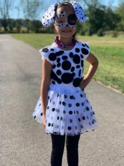 Girls Dalmatian Costume - Complete Kids Costume Set With Polka Dot Tutu, Tail, & Headband Ears