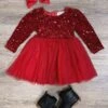 Dark Red Sequin & Velvet Girls Chiffon Tutu Dress -Sydney So Sweet DarkRedSequin VevetGirlsChiffonTutuDress