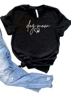 Dog Mom Women's Jersey Short Sleeve Graphic Tee - 12 Colors -Sydney So Sweet DogMomT ShirtBlack