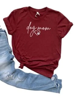 Dog Mom Women's Jersey Short Sleeve Graphic Tee - 12 Colors -Sydney So Sweet DogMomT ShirtCardinalRed