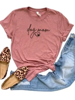 Dog Mom Women's Jersey Short Sleeve Graphic Tee - 12 Colors -Sydney So Sweet DogMomT ShirtHeatherMauve