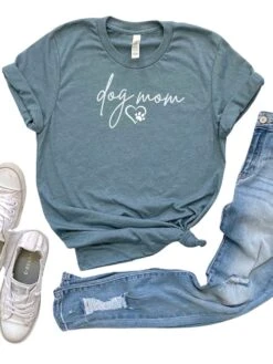 Dog Mom Women's Jersey Short Sleeve Graphic Tee - 12 Colors -Sydney So Sweet DogMomT ShirtHeatherSlate