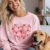 Dog Paw Heart Dog Mom Valentine's Day Long Sleeve Graphic Sweatshirt -Sydney So Sweet DogPawHeartSweatshirtPink