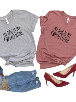 My Dog Is My Valentine Jersey Short Sleeve Women's Valentine's Day Tee -Sydney So Sweet DogisMyValGray Mauve