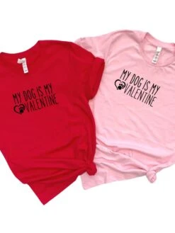 My Dog Is My Valentine Jersey Short Sleeve Women's Valentine's Day Tee -Sydney So Sweet DogisMyValRed Pink