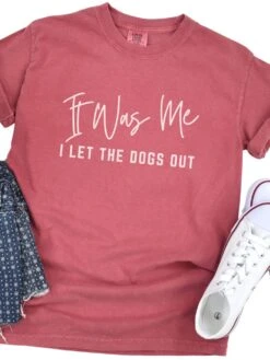 Funny Unisex Garment-Dyed T-Shirt - 'It Was Me I Let The Dogs Out' -Sydney So Sweet Dogs Out Crimson