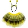 Bee Costume Set For Adults & Plus Size – Black & Yellow Layered Tutu Skirt & Antenna Headband – Fun Halloween Outfit