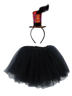 Ringmaster Costume Set For Adults & Plus Size – Black Tutu Skirt & Black Mini Top Hat Headband – Circus Greatest Showman Outfit