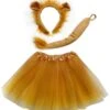 Gold Lion Costume Set For Adults & Plus Size – Lion Headband Ears, Gold Tutu Skirt & Tail – Halloween & Cosplay Outfit