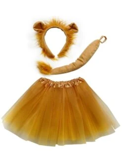 Gold Lion Costume Set For Adults & Plus Size – Lion Headband Ears, Gold Tutu Skirt & Tail – Halloween & Cosplay Outfit