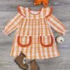 Fall In Love Orange Plaid Girls Ruffle Pocket Dress -Sydney So Sweet FallinLoveOrangePlaidGirlsRufflePocketDress