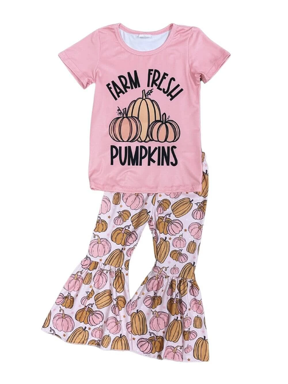 Farm Fresh Pumpkins Girls Short Sleeve Bell Bottoms Outfit 4 Farm Fresh Pumpkins Girls Short Sleeve Bell Bottoms Outfit - Image 2