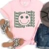 Feeling Lucky St. Patrick's Day Shamrock Smile Face T-Shirt Bella + Canvas Unisex Jersey Short Sleeve Tee -Sydney So Sweet FeelingLuckyPink