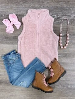 Fleece Pink Zip Up Girls Vest