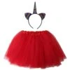 Girls Rainbow Red Unicorn Costume - Complete Kids Costume Set With Tutu & Flip Sequin Unicorn Headband Horn -Sydney So Sweet Flip HB Costume Uni RB Red