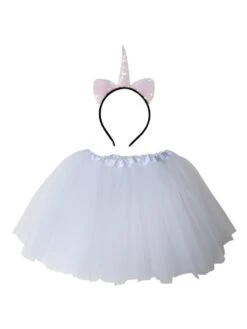 Girls White Unicorn Costume - Complete Kids Costume Set With Tutu & Flip Sequin Unicorn Headband Horn