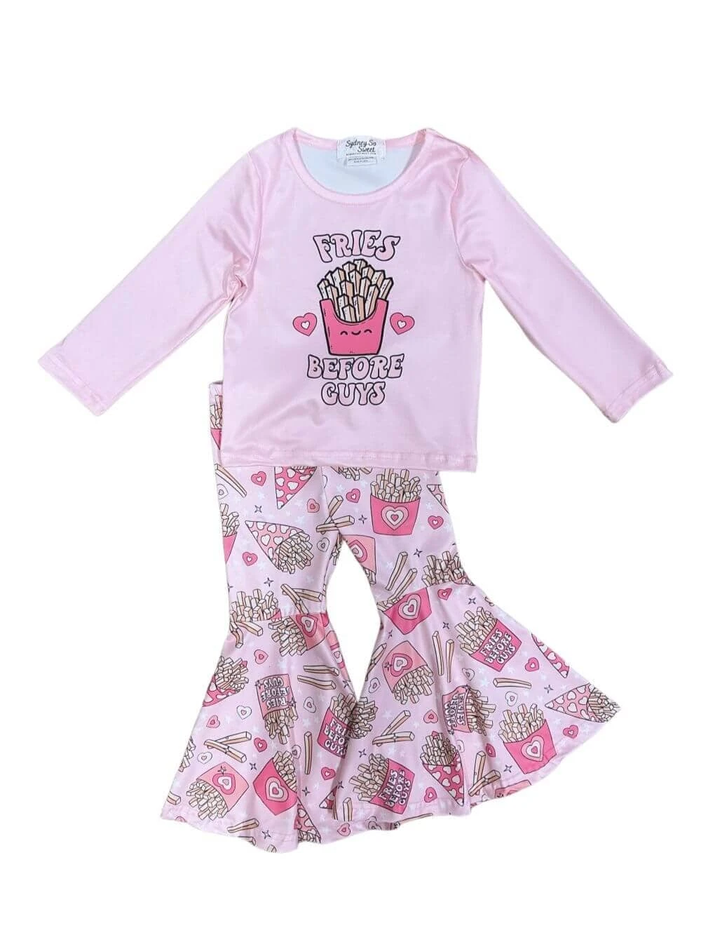Fries Before Guys Pink Hearts Girls Bell Bottom Outfit - Image 8