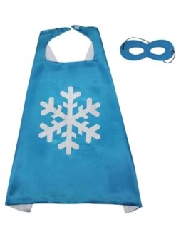 Light Blue Snowflake Superhero Cape & Mask Costume Dress Up Cosplay Set - Kids & Adults