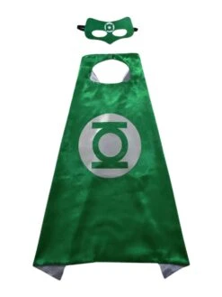 Green & Silver Superhero Cape & Mask Costume Dress Up Cosplay Set - Kids & Adults