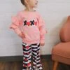 XOXO Falling In Love Pink Ruffle Bell Bottom Girls Valentine's Day Outfit