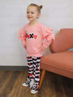XOXO Falling In Love Pink Ruffle Bell Bottom Girls Valentine's Day Outfit -Sydney So Sweet HadleyXOXOBell2