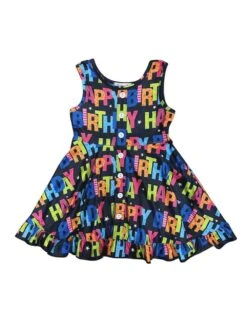 Happy Happy Birthday Rainbow Black Tank Girls Skater Dress -Sydney So Sweet Happy Happy Birthday Rainbow Black Tank Girls Skater Dress White