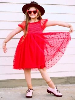 Red Heart Tulle Chiffon Special Occasion Girls Tutu Dress