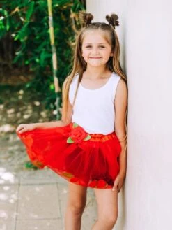 Red Posh Petal Girls Tutu Skirt - Kids Size 3-Layer Tulle Basic Ballet Dance Costume Tutus