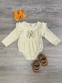 Harvest Blessings Ruffle Trim Girls Long Sleeve Romper