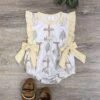 He Lives Yellow Bow Ruffle Trim Girls Easter Baby Bubble Romper -Sydney So Sweet HeLivesYellowBowRuffleTrimGirlsEasterBabyBubbleRomper