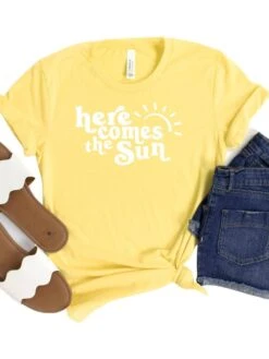 Here Comes The Sun Yellow Women's Jersey Short Sleeve Graphic Tee