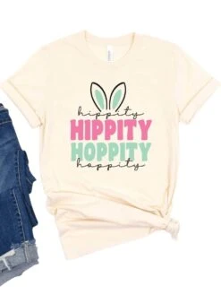 Hippity Hoppity Bunny Adult Short Sleeve T-Shirt For Spring & Easter -Sydney So Sweet HippityNatural