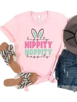 Hippity Hoppity Bunny Adult Short Sleeve T-Shirt For Spring & Easter -Sydney So Sweet HippityPink