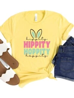 Hippity Hoppity Bunny Adult Short Sleeve T-Shirt For Spring & Easter -Sydney So Sweet HippityYellow